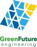 Green Future Engineering Logo - Grafik eines Moduls in blauen Tönen mit etwas gelb. Schriftzug GFE in grün.