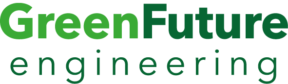 Schriftzug Green Future Engineering in Grüntönen.