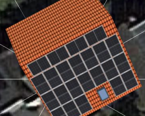 PV Simulation einer Solaranlage in Euskirchen. Rotes Dach mit Modulen.
