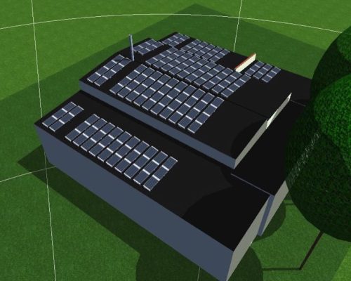 Planungssimulation für PV-Anlage eines Gewerbedaches, Schreinerei in Rheinland -Pfalz.