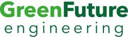 Schriftzug Green Future Engineering in Grüntönen.